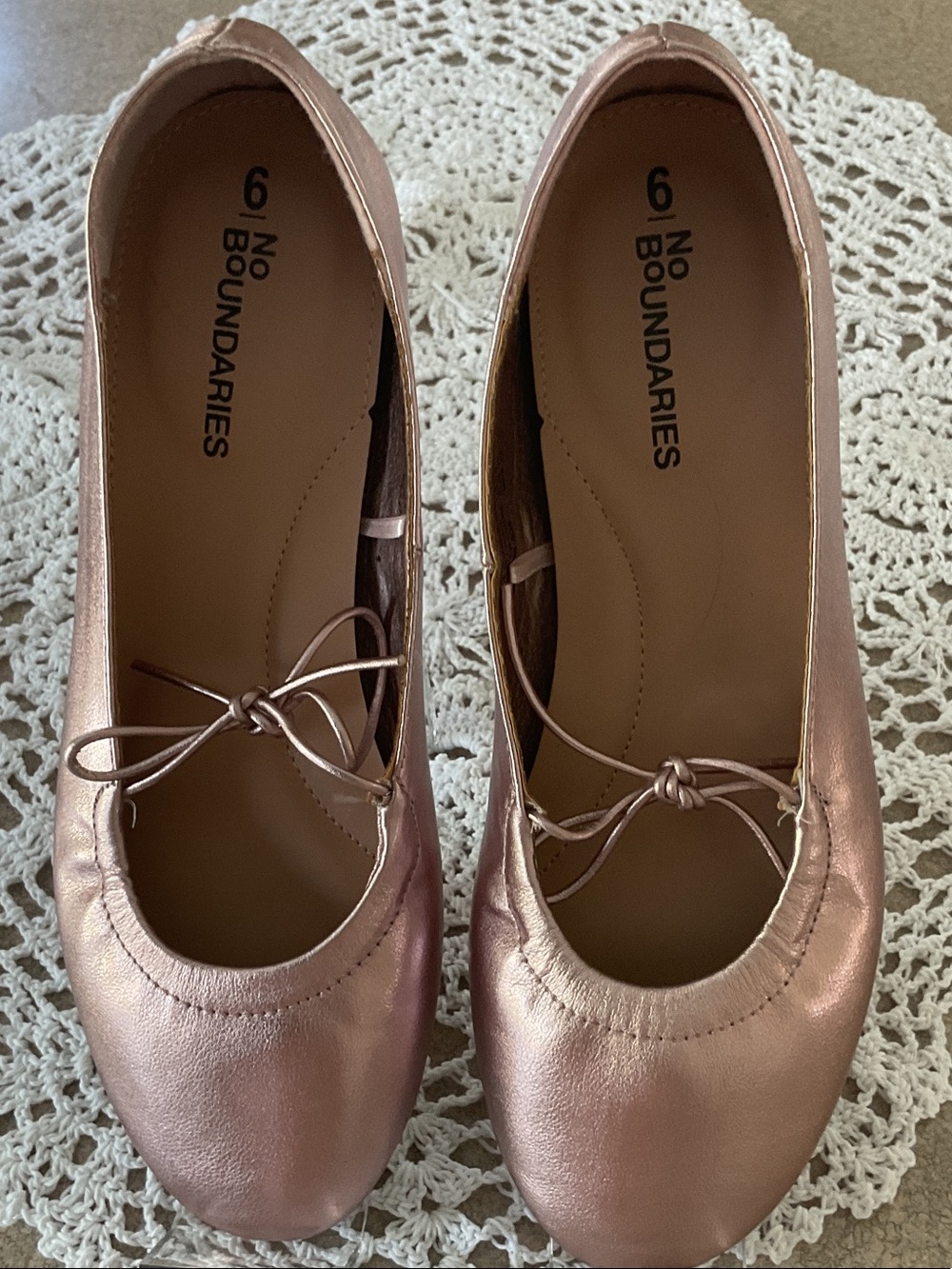 No Boundaries Metallic Rose Ballet Flats with Bow